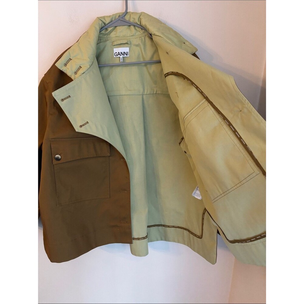 Ganni double twill women oversized utility chore cropped Jacket trench coat 38 M - Picture 11 of 16